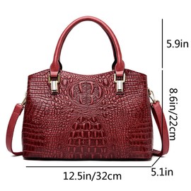 YAQUNICER Tote Top-handle Purse Satchel for Women Embossed Crocodile Pattern PU Shoulder Crossbody Bag-Wine b