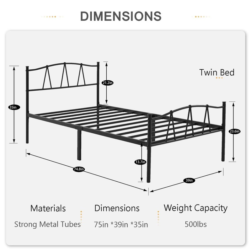VECELO Twin Size Bed Frame with M Shape Headboard/Mattress Foundation/No
