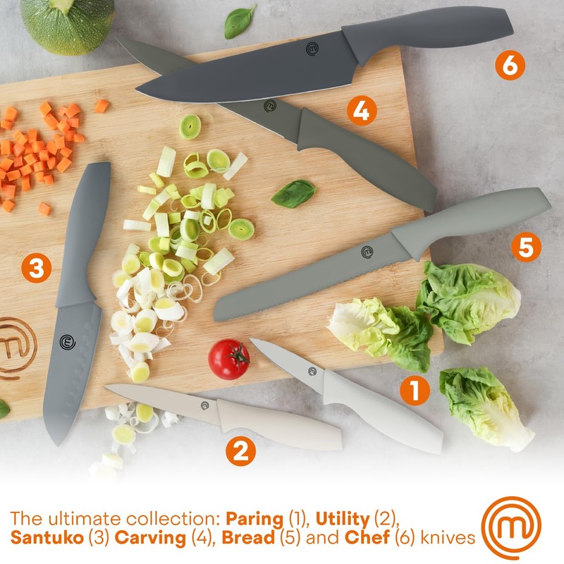 MasterChef Knife Block Set of 6 Kitchen Knives, Extra Sharp