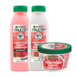 Kit Garnier Fructis Hair Food Sandía Rutina Revitalizante para Cabello Normal: Shampoo y Acondicionador de 300ml + Mascarilla Cabello 350ml, Ingredientes Naturales y Fórmula Vegana Sin Siliconas