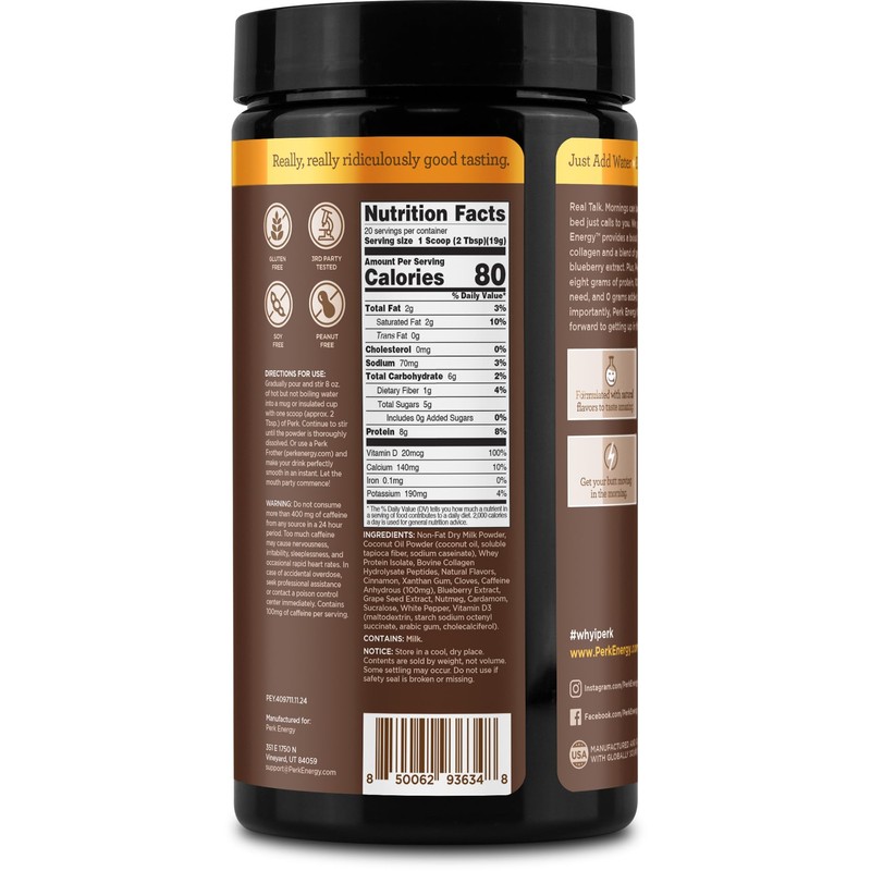 Perk Energy Original Chai Latte Flavored Drink Powder (20 Servings)