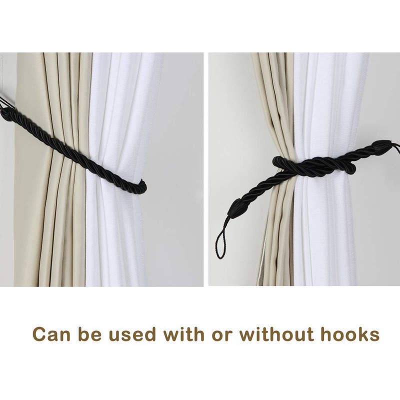 BEL AVENIR Curtain Tiebacks Ropes Tie-Backs, Handmade Curtain Holdbacks (Black,