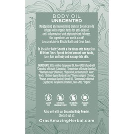 Unscented Body Oil, Facial Cleansing Oil, Fragrance Free Skincare Oil, Massage Oil, Paraben Free, Ora’s Amazing Herbal - 2oz