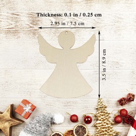 Creaides 20pcs Angel Wood DIY Crafts Cutouts Wooden Angel Shaped Hanging Ornaments with Hole Hemp Ropes Wood Tags for Wedding Birthday Christmas Party Decorations