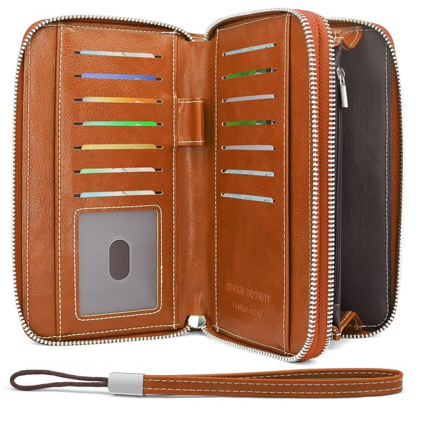 HNOOM Women's Large PU Leather Purse, Many Compartments with 14