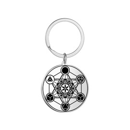 EUEAVAN Metatron Cube Necklace for Men Sacred Geometry Pendant Seals of Archangel Angel Saint Michael Statement Keychain Spiritual Protection Talisman Religiou Jewelry, Metatron Keychain Silver, M
