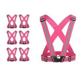 3C PRODUCTS Hi Vis Adjustable Reflective Sports Safety Suspender Harness Vest for Outdoor Activities (Pink, 6)