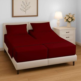 Split King Sheets Sets for Adjustable Bed, 5 Piece Bedding Set, Ultra Soft & Wrinkle Free, Fits Between 12" to 16" Deep Mattress, Easy Care Brushed Microfiber, Burgundy