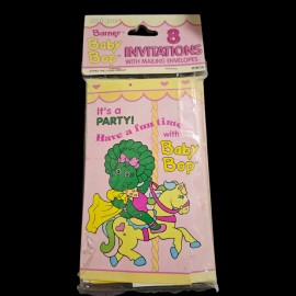 Unique Pack of 8 Unique 1993 Baby Bop Barney & Friends Party Invitations with Envelopes