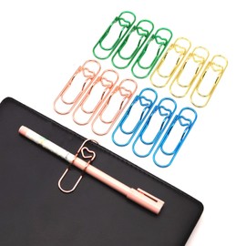 NELJIBEHU 12 Pcs Metal Pen Holder Clips for Notebook, Planner Accessories, 2.8-Inch Jumbo Heart Paper Clips