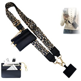 Handykette Mit Tasche,handykette Universal,Handy Kette Zum Umhängen, Handyband Zum Umhängen, 2-in-1 Handy Umhängeband Mit Geldbörse Für Outdoor Damen Herren-Leopard Black Handy Band Zum Umhängen Handy