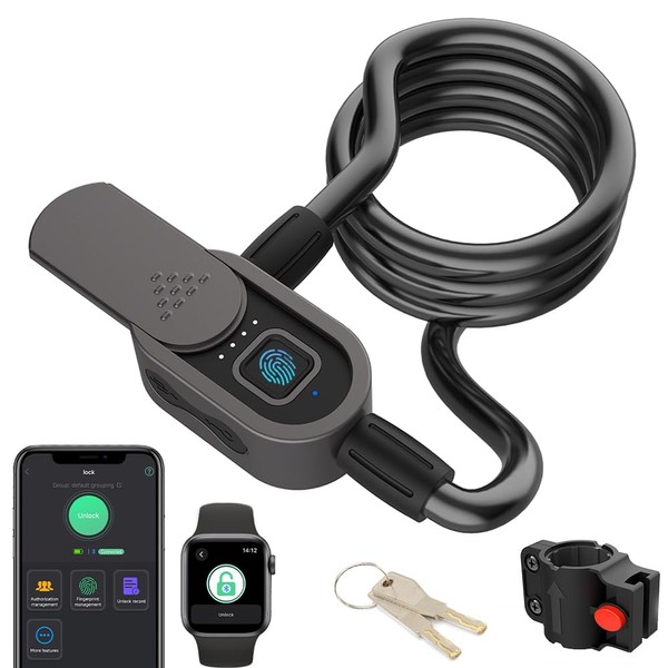 Fingerprint Cable Lock with Key Waterproof Bicycle Lock eLinkSmart 150cm