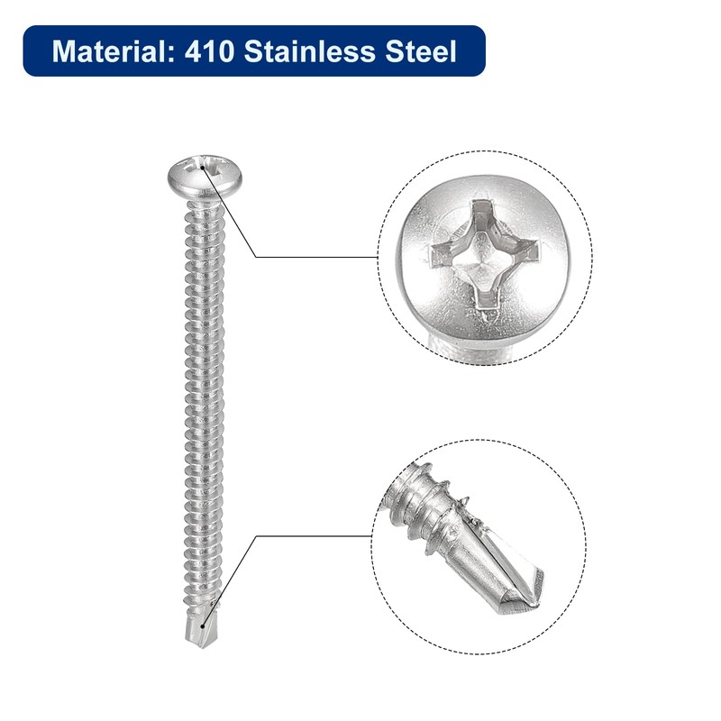 sourcing map #8-2" Self Drilling Screws, 60pcs 410 Stainless Steel