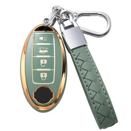 CHEZENHUI Compatible with Nissan Key Fob Cover with Leather Lanyard, Car Key Case Shell Protection for Nissan Altima Rogue Sentra Pathfinder Remote Smart Key, Green
