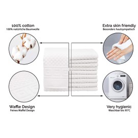 ZOLLNER Set of 10 Guest Towels with Waffle Pattern, Size Approx. 30 x 50 cm, White