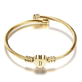 VQYSKO Gold Bracelets for Girls-A to Z Stainless Steel Heart Initial Girl Jewellery, Birthday Gifts for Girls (Gold, D)