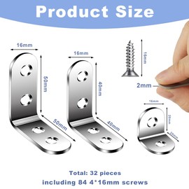 Flintronic Angle Brackets, 32 Packs L Brackets for Wood with 84 Screws, 20/40/50mm Corner Bracket Corner Brace Metal Brackets for Wood, Small Brackets for Furniture Fixation, Windows and Cabinets