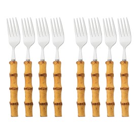 Snplowum 8pcs Natural Bamboo Salad Fork Set, Dessert Fork For Home Wedding Party Or Restaurant Daily Use, 304 Stainless Steel, 7.87-inch (Silver)