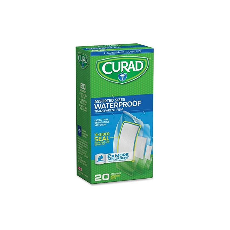 Curad Clear Waterproof Adhesive Strips - 20/Box - Transparent -