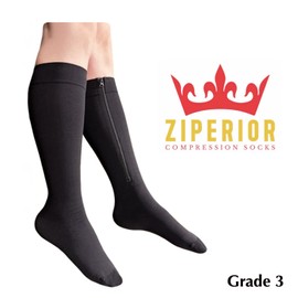Ziperior Calcetines con cierre interior de la pierna 30-40 mmHg de compresión grado 3 de pantorrilla cerrada, NEGRO, CH-M