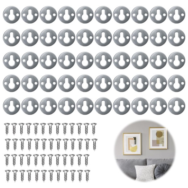 Pack of 50 Picture Hangers Hooks Heavy Duty Keyhole Hangers Round Cabinet Hanger Keyhole Hanger Metal Round Keyhole for Hanging Picture Frames