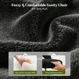DurayLoly Small Vanity Chair with Silent Wheels Black, Cute Vanity Chair with Back,Ultra-Plush Fleece Cute Desk Chair, Small Office Chair Height Adjustable,for Make-up Room,Bedroom