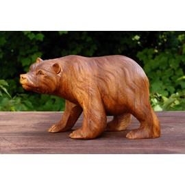 G6 Collection 11" Wooden Hand Carved Bear Statue Handcrafted Handmade Figurine Sculpture Lodge Cabin Outdoor Indoor Decorative Home Decor Accent Decoration Walking Bear