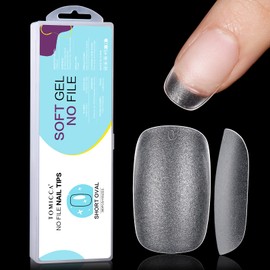 TOMICCA Oval Nail Tips - 15 Size Full Matte Soft Gel Nail Tips, 360PCS Pre-shaped No Need Nail Files and Base Coat Full Cover Nail Tips for Nail Extensions