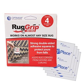 Rug Grip Rug-Tab No Slip Squares for Area Rugs Runners or Mats Anti Curl Double Sided Gripper for Rugs on Hardwood Floors, Tile and Carpet 4PCS