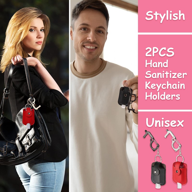 Ezindraw 2 PCS Hand Sanitizer Spray Keychains, Premium Leather Hand
