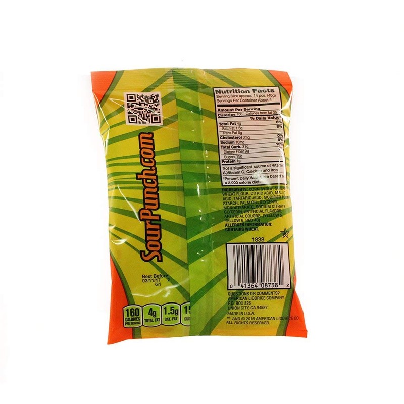 Sour Punch Bites, Tropical Blends, 5oz Bag (12 Pack), Peach,