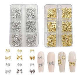 Nail Parts, Ribbon, Nail Studs, Star, 3D, Cute, Y2k Star, Quad-pointed Star, Bowknots, Crosses, Small, Silver, Gold, Alloy, Nail Art, Metal Parts, Decorative Parts, Gel Nail DIY Crafting Material,
