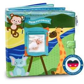 HELDENGUT® Beloved "Weltreise" Photo Album Baby as a Memory Book - Unique Baby Photo Book - Lovely Baby Book from 0 Months Made of Fabric - Meaningful Gifts for Birth for Boys and Girls