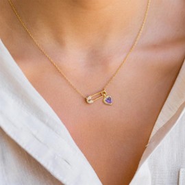 Stocking Stuffers Gifts for Women Safety Pin Necklace Gold Chain Necklace Crystal Heart Charm Necklace Vintage Gold Choker Necklace Safety Pin Jewelry Gift for Women