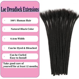 8 InchLoc Extension Human Hair 30 Strands 0.6cm Thickness 100% Full Handmade Permanent Dreadlock Extension Human Hair For Women/Men Can Be Dyed Bleached Curled (350#)