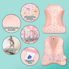 [PororoPet] Vest Dog Harness - Lightweight Breathable Mesh Harness for Small, Medium Dogs - Adjustable Fit with Secure Buckles, Pink - L