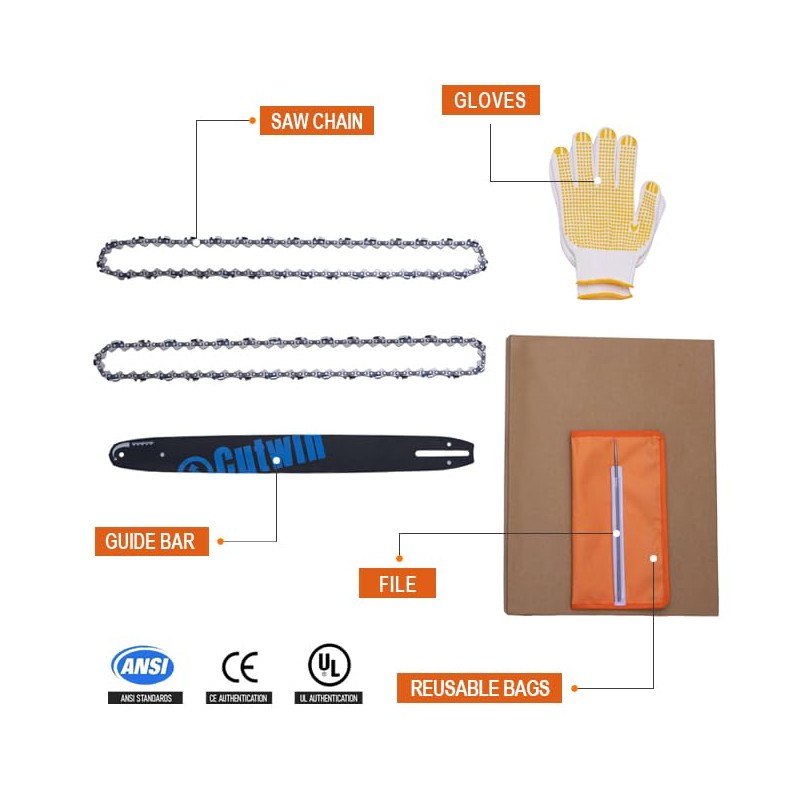 CUTWIN 18 Inch Chainsaw Chain Kit,3/8" LP Pitch 0.050" Gauge