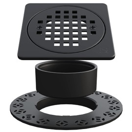 4 Inch Drain Grate Kit,Compatible with Schluter Kerdi Drain Flange, CUPC Certification,Square Shower Floor Drain SS304 Stainless Steel and ABS Material,Height Adjustment Collar and Ring(Matte Black)