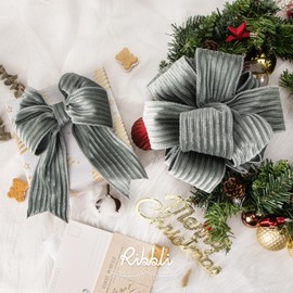 Ribbli Glossy Dusty Green Velvet Wired Ribbon 2.5 Inch Striped Velvet Christmas Ribbon for Gift Wrapping Christmas Tree Decoration Crafts Wreaths Supplies-Continuous 10 Yards