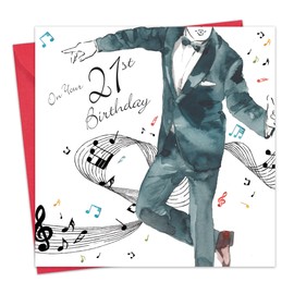 Twizler Happy 21st Birthday Card For Him with Silver Foiling & Unique Watercolour Effect - Music Card - 21 Year Old Birthday Card - Age 21 Birthday Card - Male Birthday Card