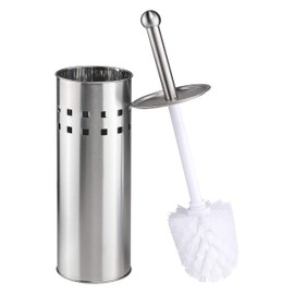 Bambelaa! Toilet Brush with Holder Toilet Brush Holder Stainless Steel Silver White