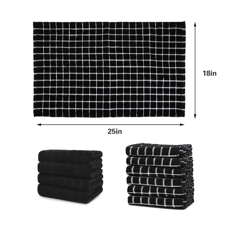 Kitchen Towels Cotton Black - Tea Towels Absorbent - Thick