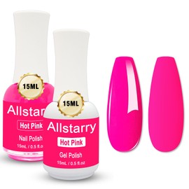 Allstarry Hot Pink Gel Nail Polish, Air Dry Hot Pink Nail Polish & UV/LED Gel Polish Comb Each 0.5 fl.oz/15ml for Valentines Nail Art DIY Manicure Gift for Women