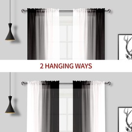 Melodieux Black Ombre Sheer Curtains Gradient Rod Pocket Voiles, 56x90 inch, 2 Panels