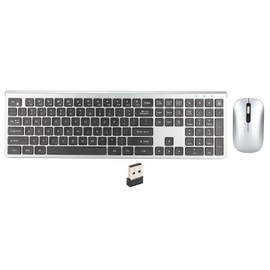2.4G Wireless Keyboard and Mouse 108 Key Full Size Keyboard and Ergonomic High Sensitivity Mice for Windows for Laptop Metallic Grey