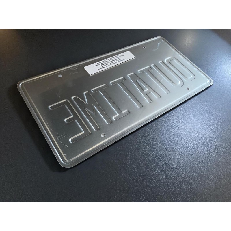 OUTATIME License Plate. Made from Aluminium. Text and License plate