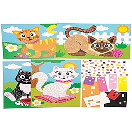 Baker Ross FE398 Cat Mosaic Pictures 4 Pieces Mosaic Tiles Arts and Crafts Mosaic Kits for Kids Creative Activities for Kids