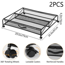 AIHSUMC Under Bed Shoe Storage Organizer, 2-Pack Metal Mesh Storage Drawers with Wheels – Rolling Underbed Shoe Organizer for Space Saving Bedroom Organization (Black)