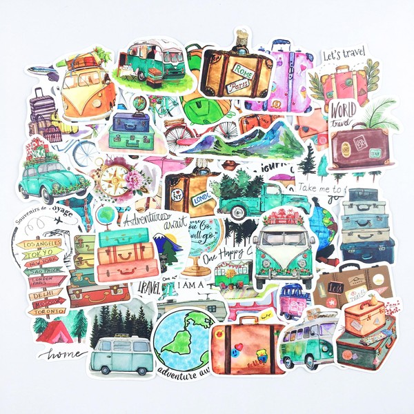Yoksas 50Pcs Outdoor Travel Stickers,Waterproof Summer Camping Nature Stickers for Water Bottle Laptops Luggage Scrapbooking