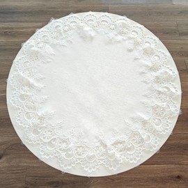 URROMA Elegant White Jacquard Tablecloth Round Insulated Placemat Decoration Cover for Home Dresser Dining Table 68cm